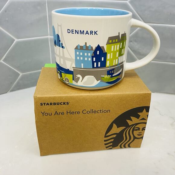 Starbucks Coffee Cup You Are Here Denmark 14 Oz Mug Bicycle Swan New SKU Box - Picture 1 of 4